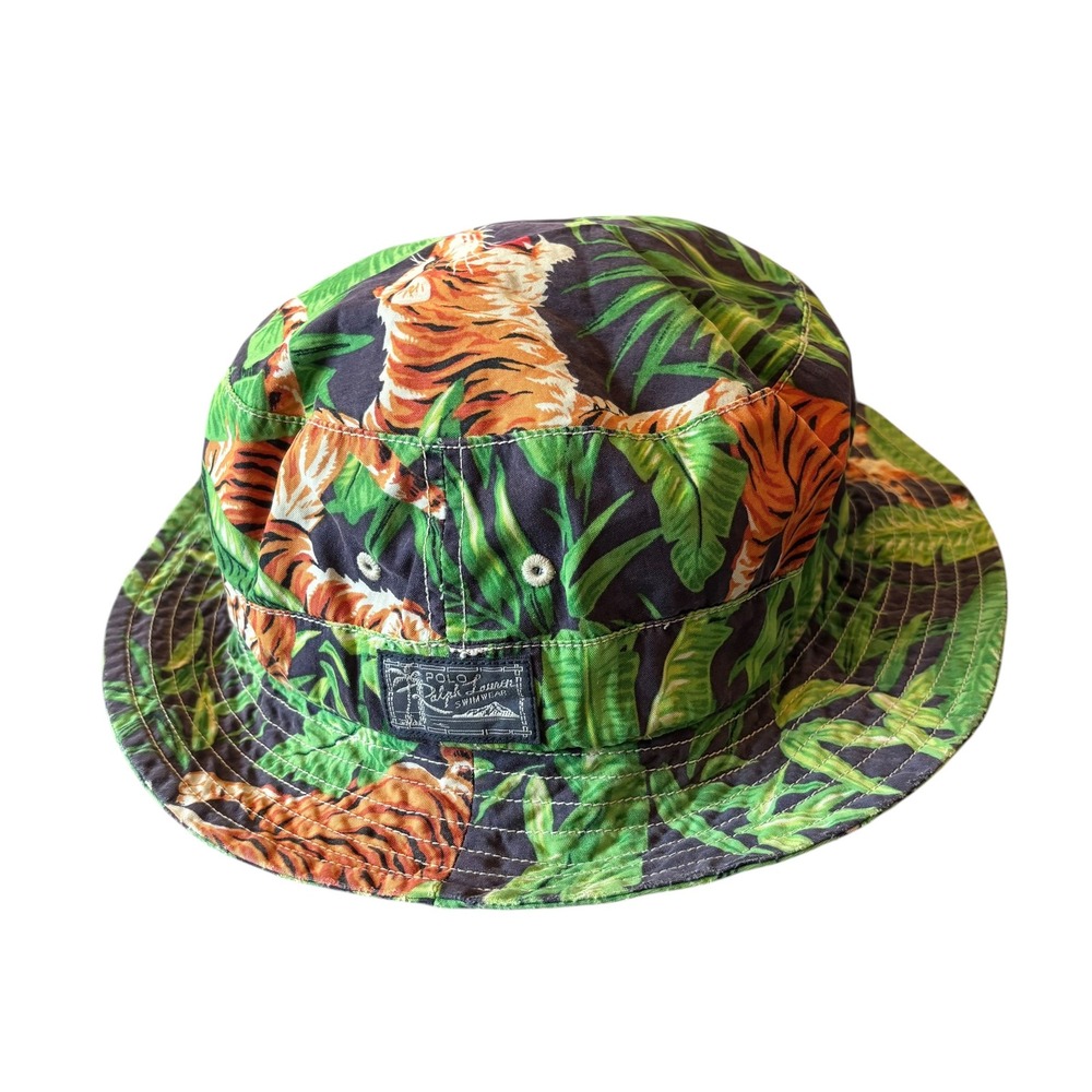 Polo Ralph Lauren Tiger Tropical Jungle Print Bucket Hat L/XL Green Orange Black
